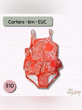 Carter's Coral Pineapple Ruffle One-Piece Swimsuit (Size 6m)